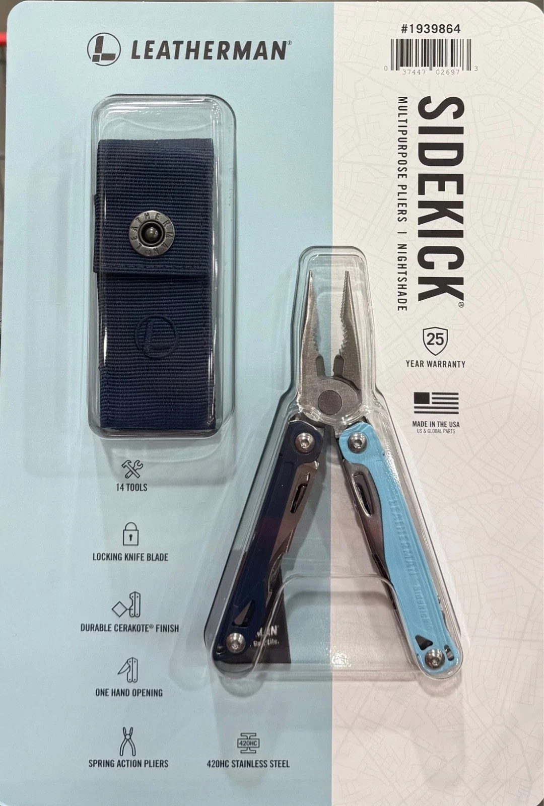 Leatherman Sidekick – BLUE – 14 Tool Multi-Tool – with Nylon Sheath – NEW