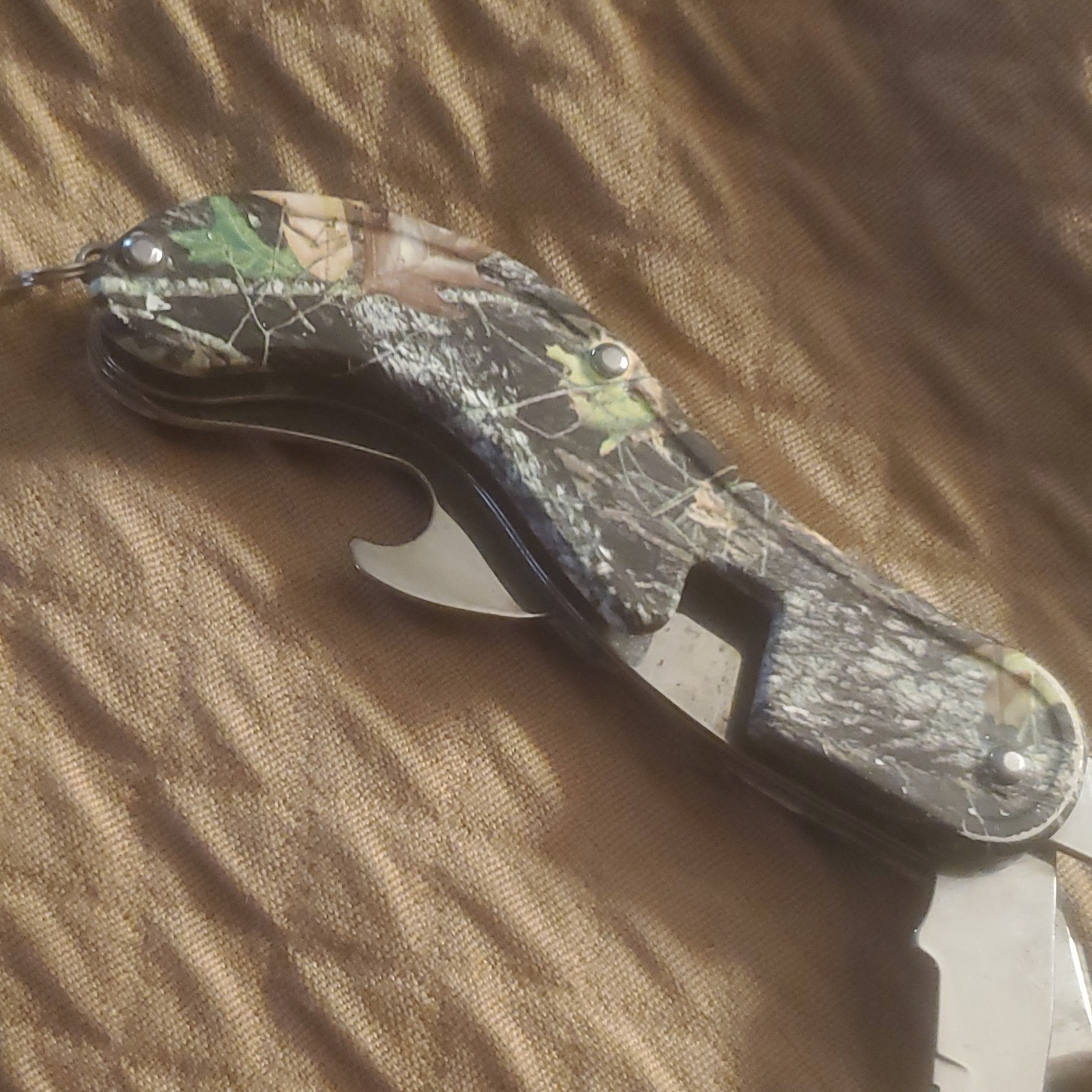 Camouflage Camping Multi-Tool Knife Fork Spoon Bottle Opener Stainless Steel