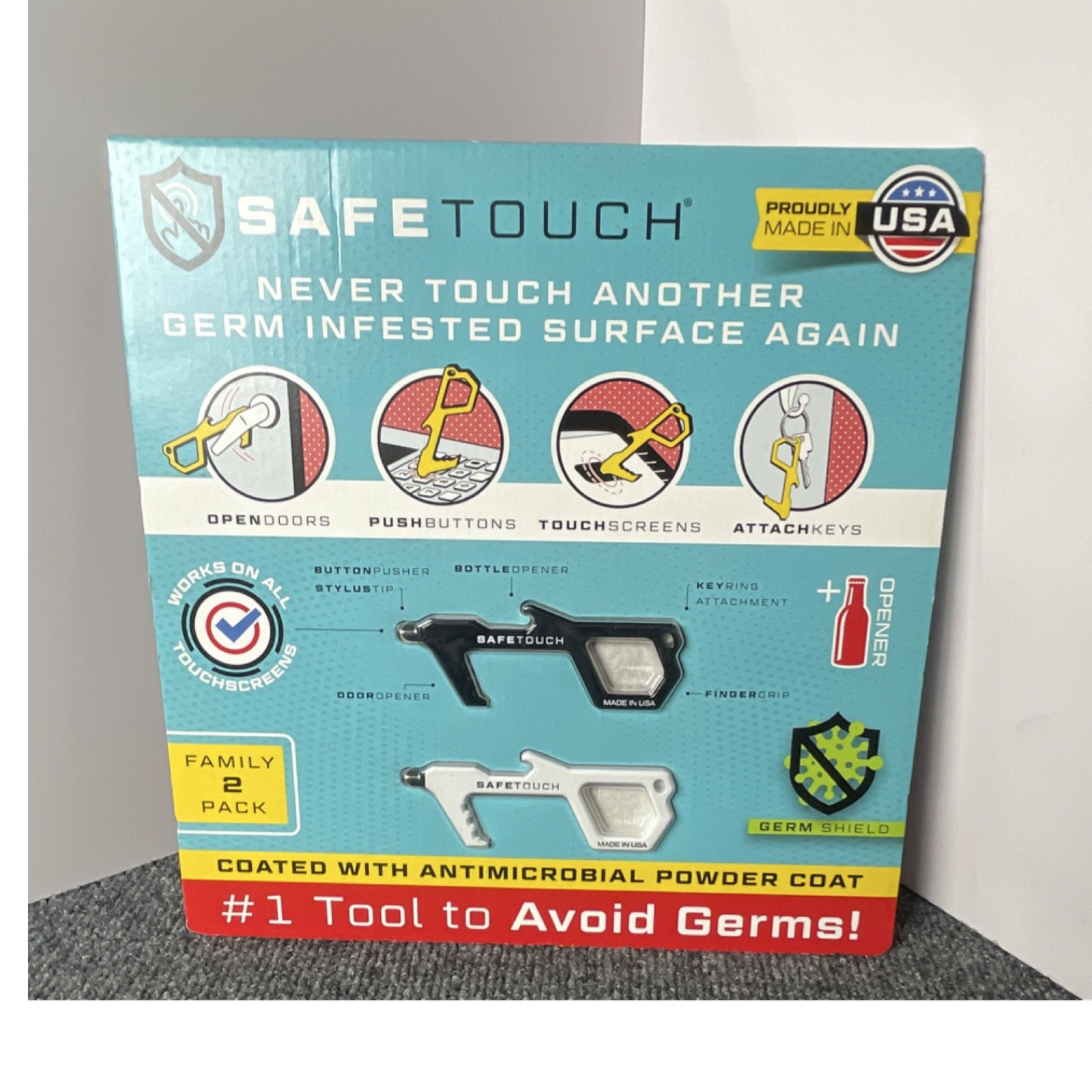 SafeTouch Multi-Tool 2 Pack Antimicrobial Powder Coat Button Pusher Opener