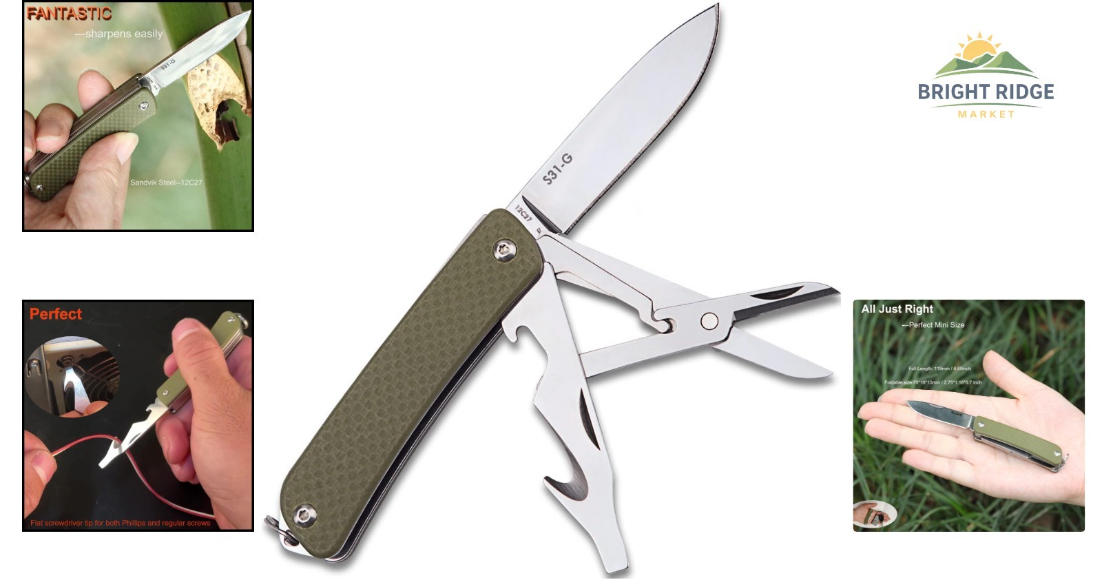 Portable Pocket Knife with 6 Functions Including Scissors and Screwdriver
