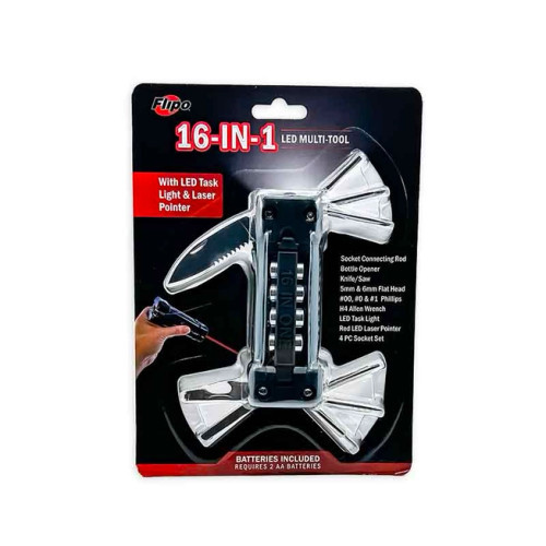 Multi-Tool 16-In-1, screwdrivers, Wrench, knife, saw, flashlight – Flipo