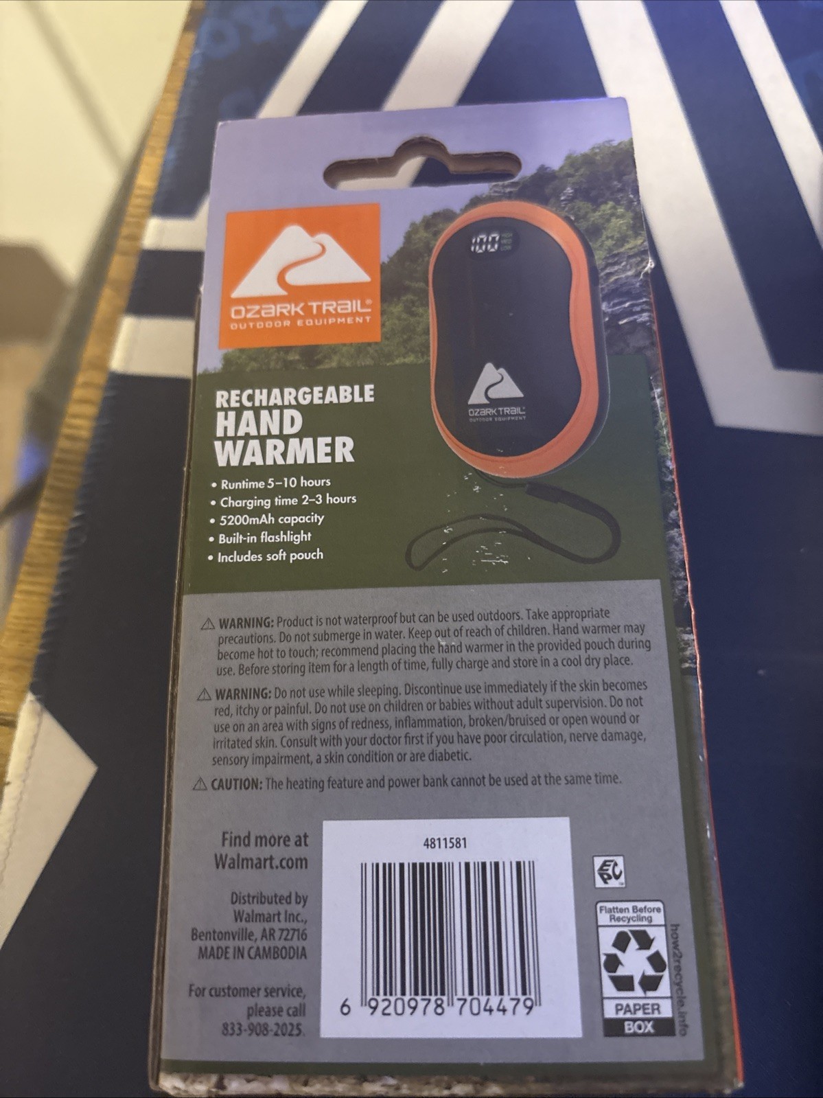 Ozark Trail 5200mAh Orange Rechargeable Portable 3 Temp Hand Warmer for Camping