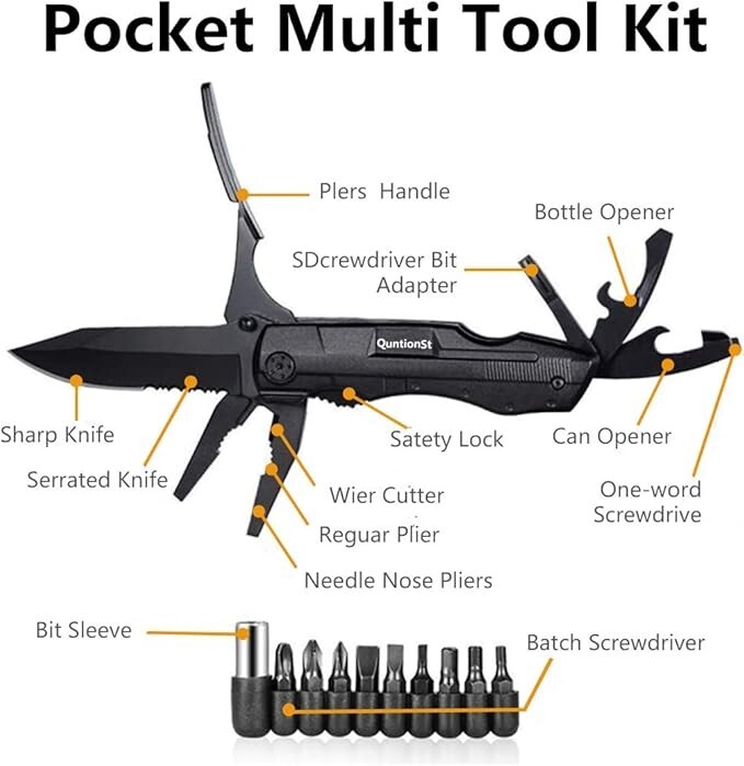 New QuntionSt 12 in 1 Pocket Knife Multitool Lock Screwdriver Camping Fold 7″