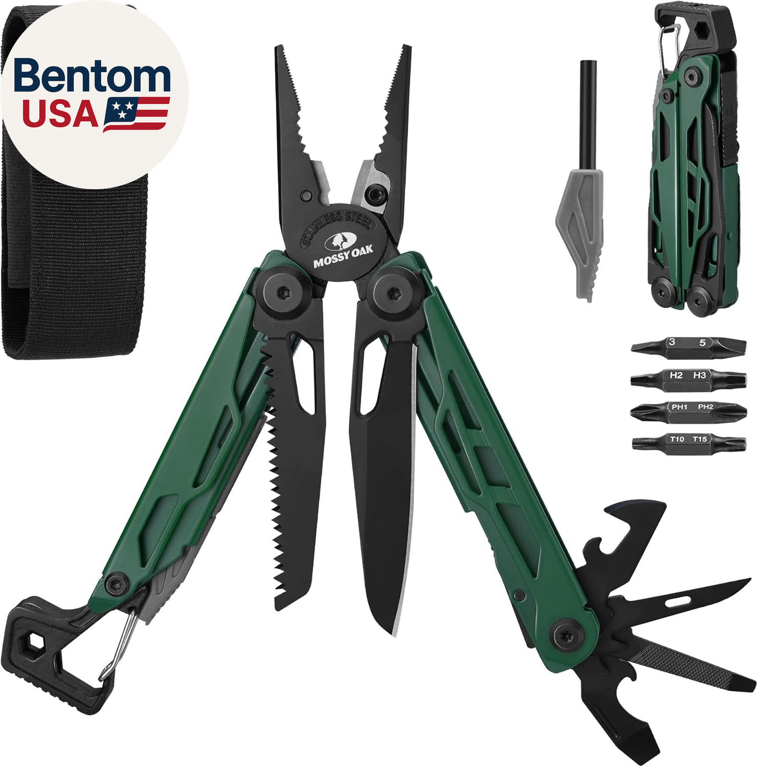 Cnc-Machined Multitool Pliers, 27-In-1 Multi Tool with Pocket Knife, Fire Starte