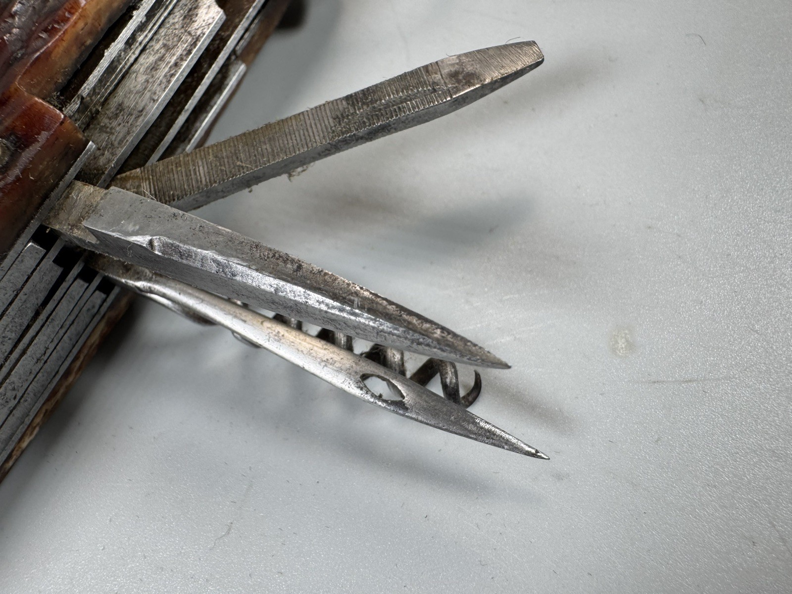 VTG Camping Multi Tool Europe Knife w Spoon Fork Scissors Corkscrew Leather Case