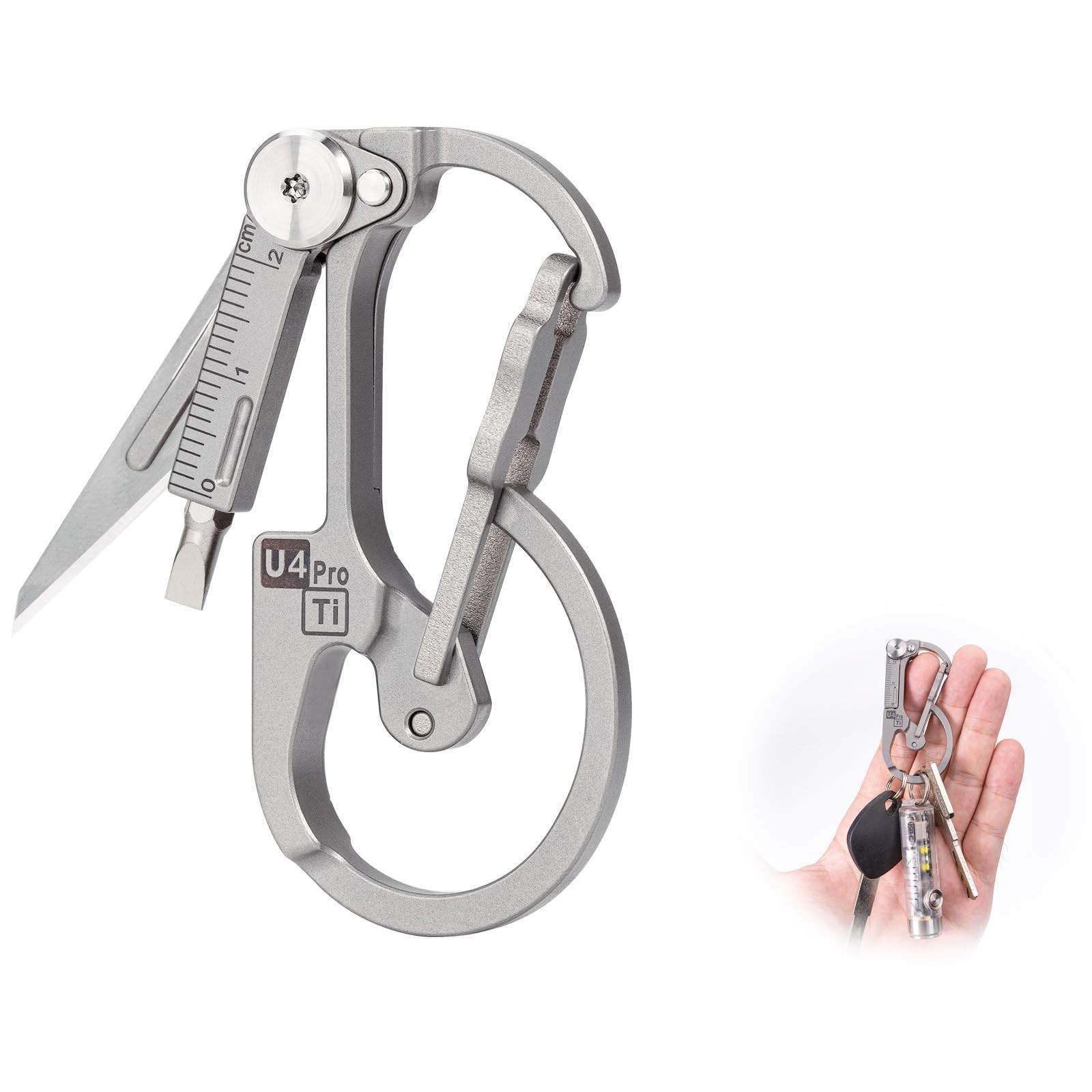 Compact Titanium Carabiner Keychain Multitool with Folding Knife & Screwdriver S
