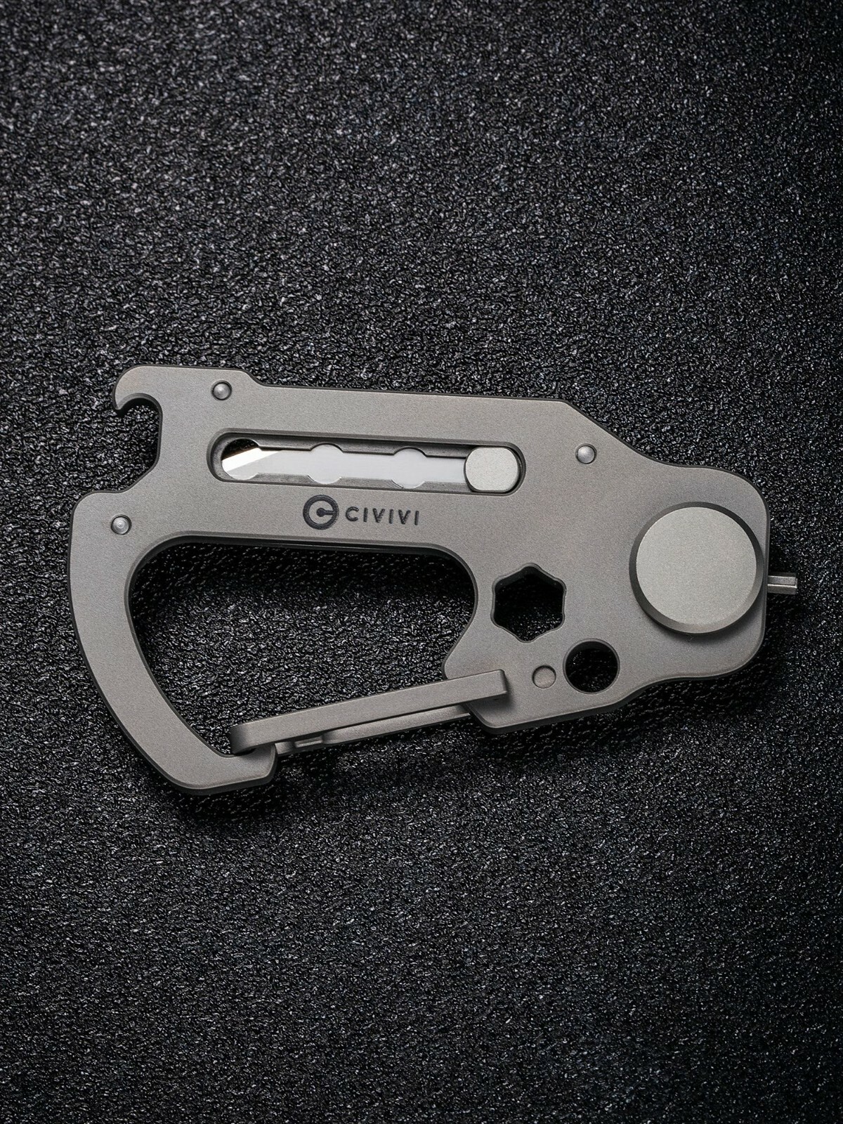 Civivi Polymorph Carabiner Keychain Multi Tool Gray Titanium Utility Plain Blade