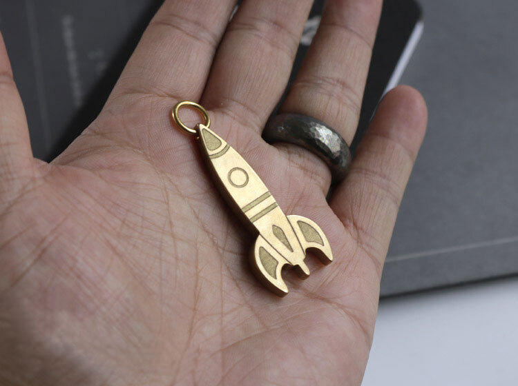 Mini Brass Rocket Shape Keychain Pendant Bead Necklace Men Clothing Accessories