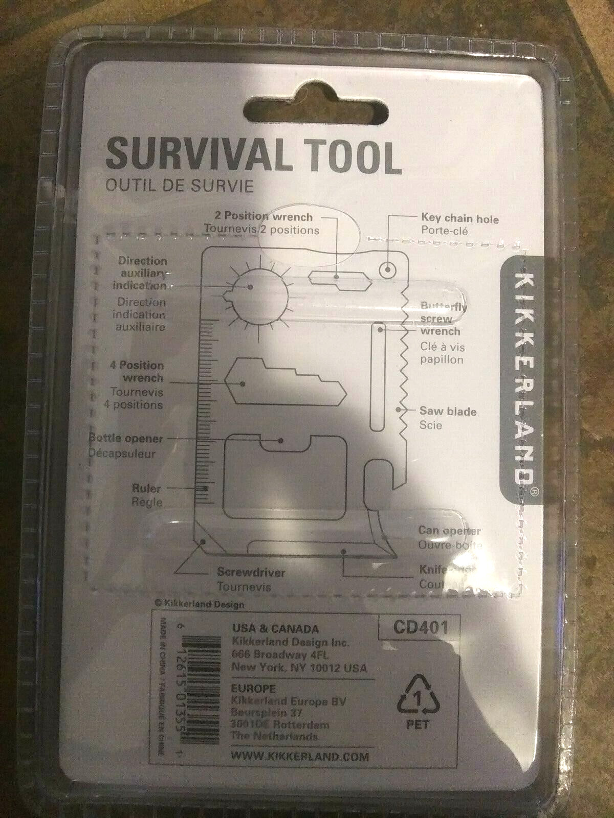 New in Package Kikkerland Survival Tool 11 Functions Stainless Steel with Pouch