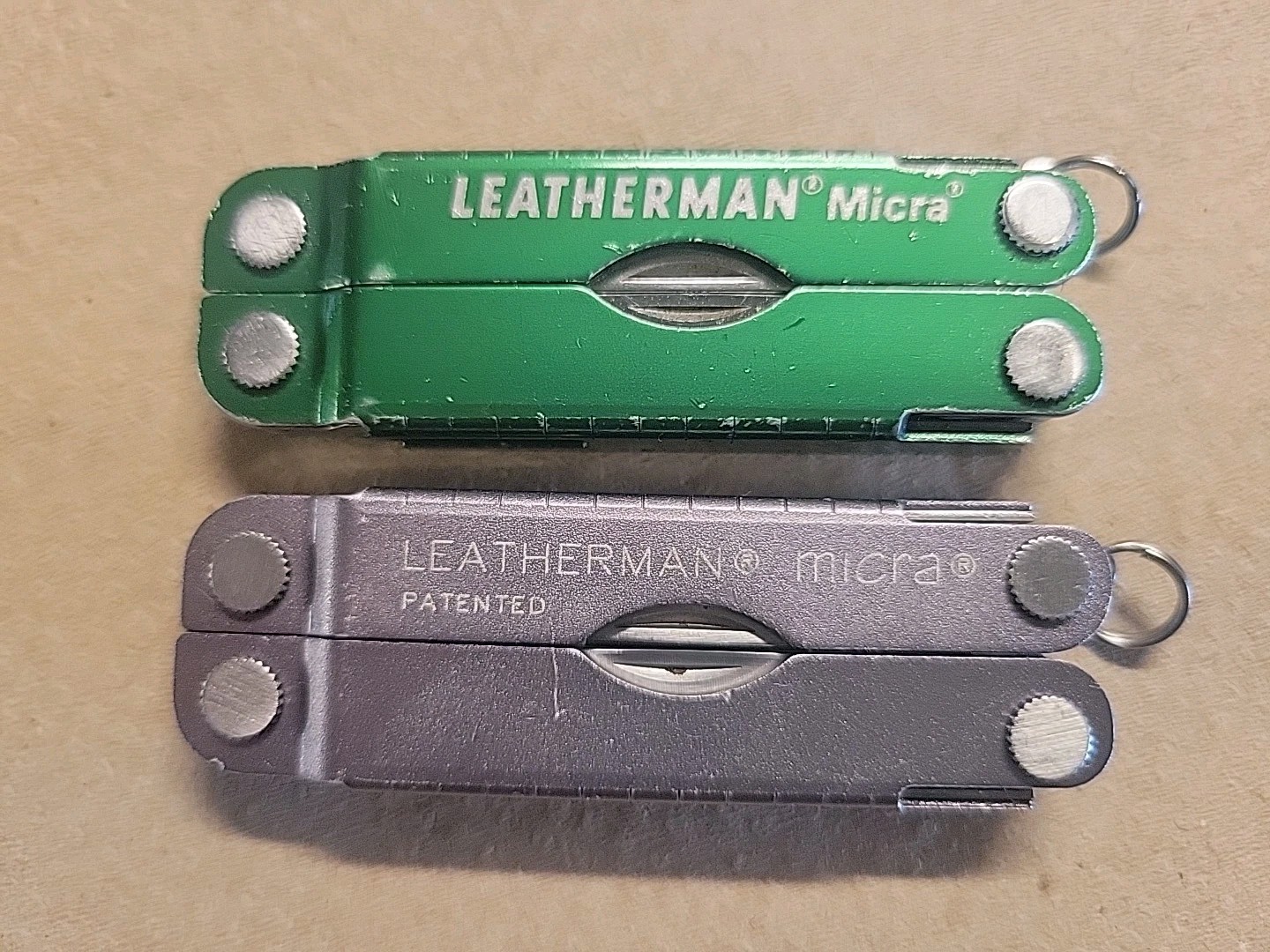 2 Leatherman Micra Multi Tools SILVER GRAY GREEN Very Good Condition Lot E