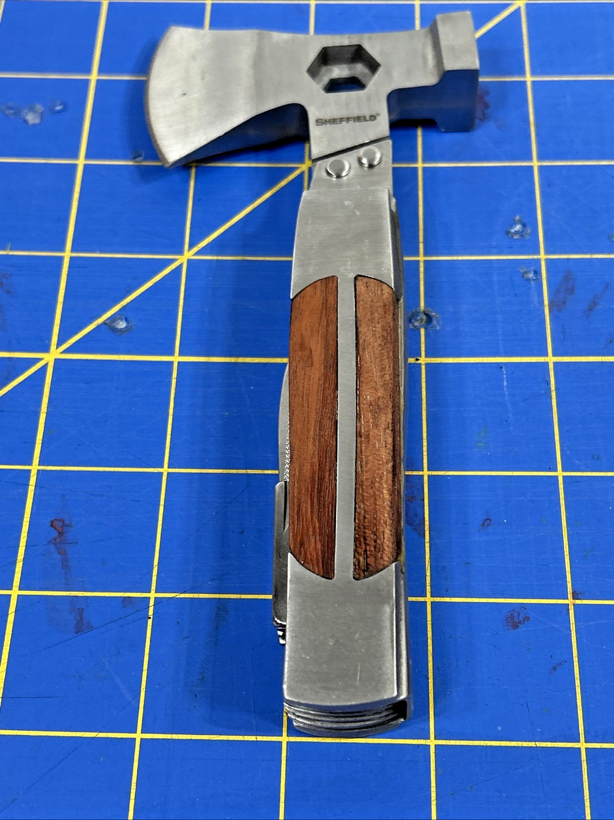Sheffield Multi Tool Hatchet Axe Folding Knife Saw Blade Stainless with Sheath