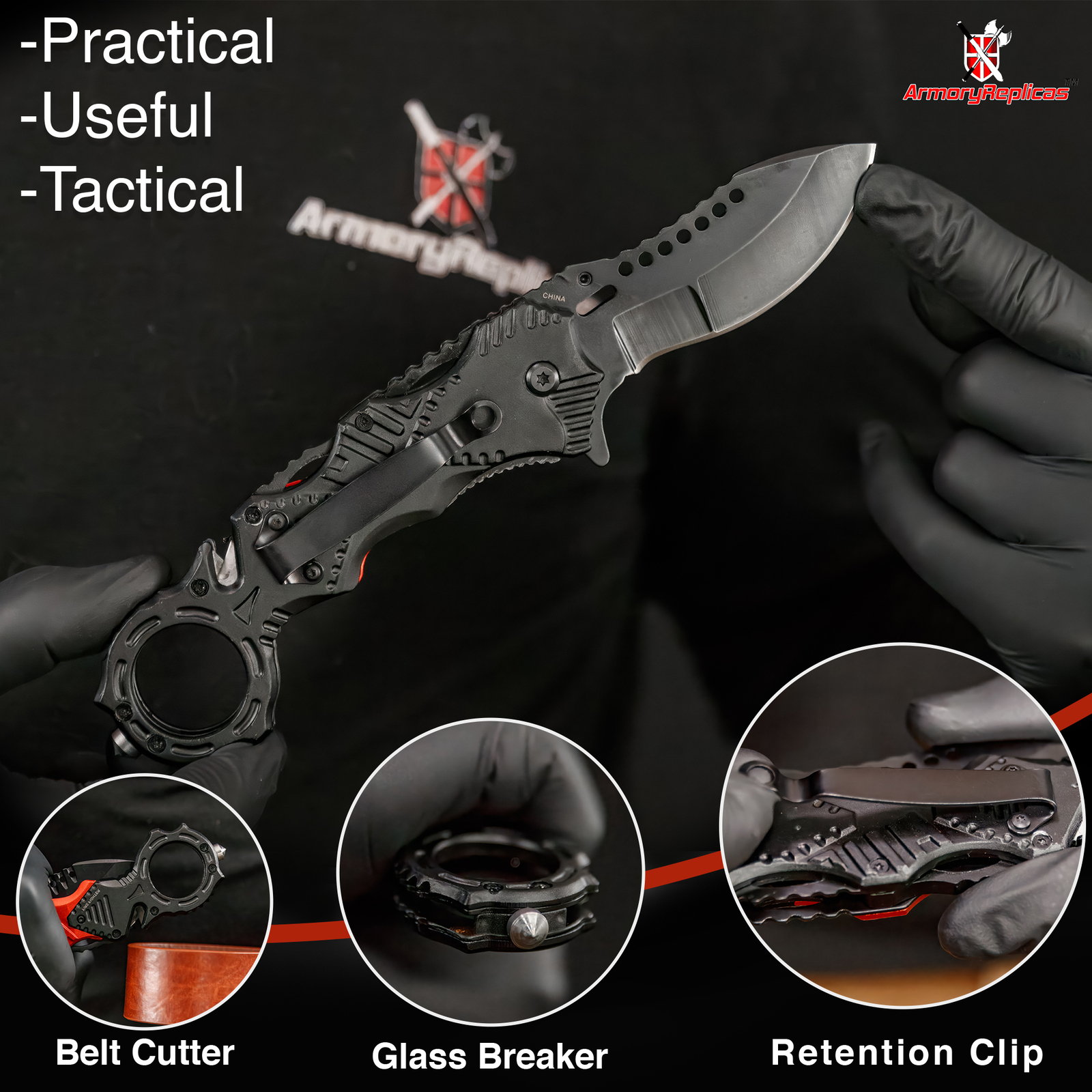 Tactical Survival Emergency Folding Pocket Knife with Flashlight & Glass Breaker
