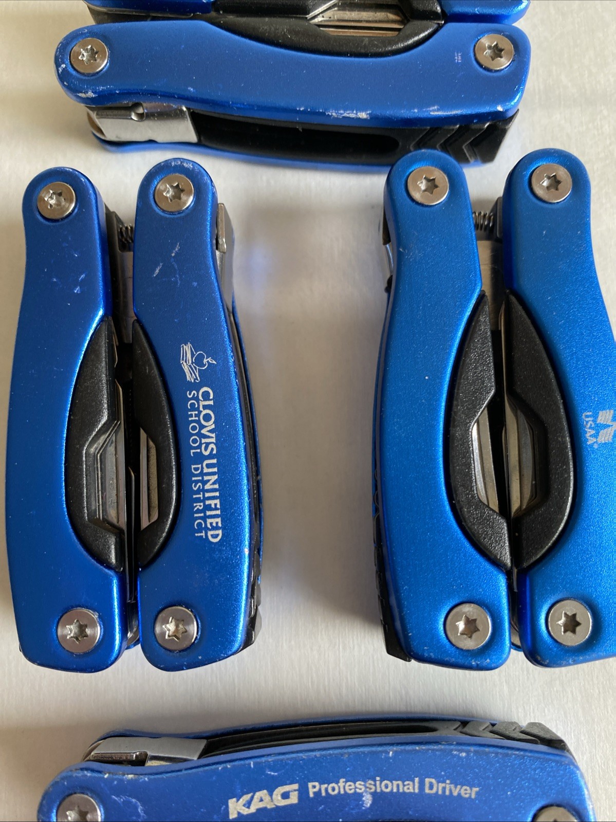 Lot of 4 Blue KAG & Unbranded Mini Multitools Knife Folding Pliers Camp Hike