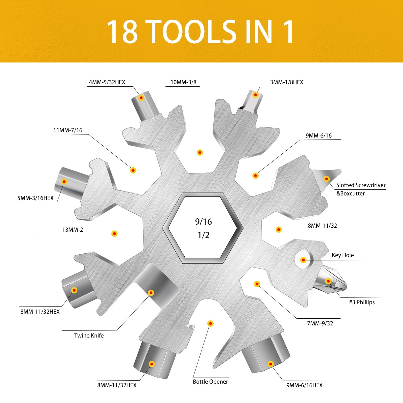 Snowflake Multitool, 5 Pieces 18-in-1 Stainless Steel Snowflake Standard Mult…