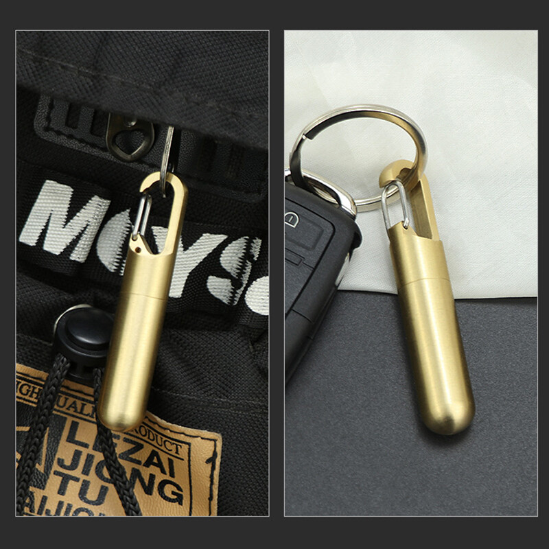 Brass Keychain Survival Waterproof Box Integrated Medicine Pill Box EDC Tool Box
