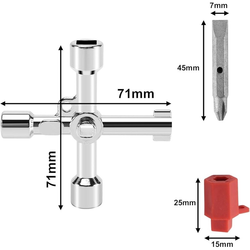 4 Way Sillcock Key Water Control Tool Zinc Alloy Multi-Functional Portable New