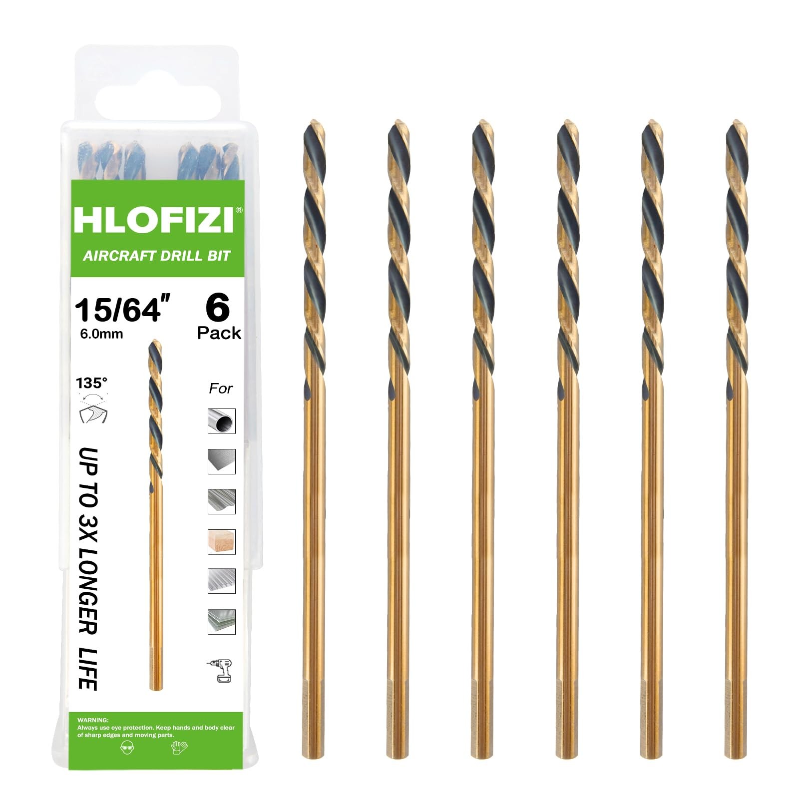 15/64 x 6 Inch Extra Long Drill Bits (6 Pack), Aircraft Drill Bit Black and G…