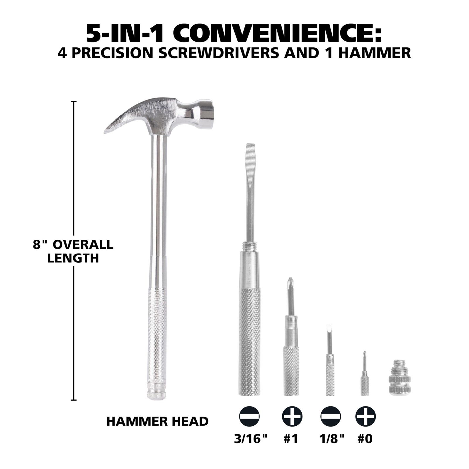 GreatNeck 5-in-1 Hammer, Built in Multitool Screwdriver, Chrome Plated to Res…
