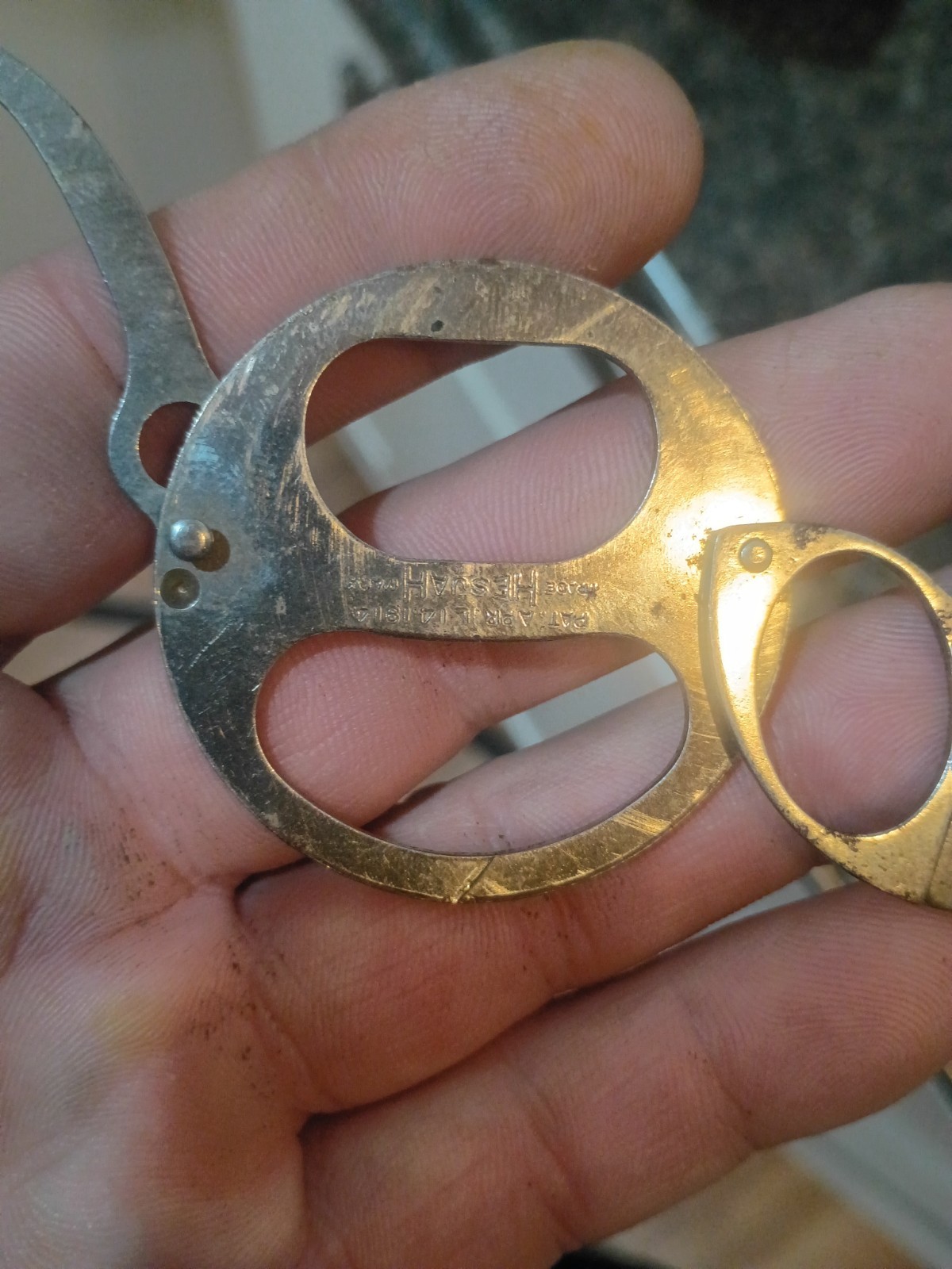 Antique Hesuah Folding Multi Tool Scissors Germany Pat: 1914 Puzzle Magic Disc.