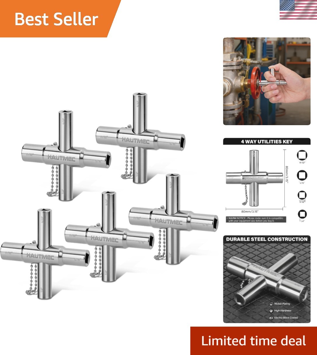Multipurpose 4-Way Valve Spigot Key Set – Ideal for Emergency Control