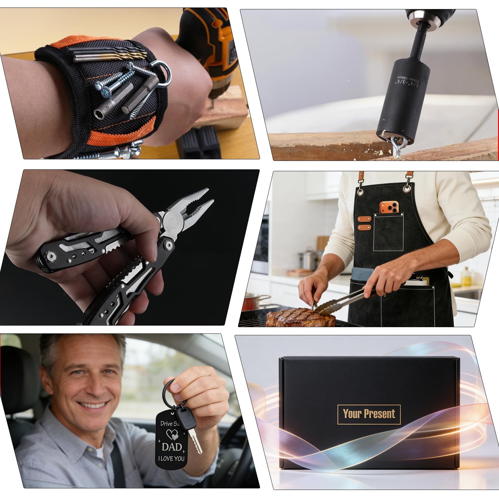 5 in 1 Gift for Dad Men, Handyman Tool Set with Heavy Duty Work Apron, Magnet…