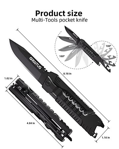 17-in-1 Multitool Knife with Fire Starter, Screwdrivers, Whistle & More – Campin