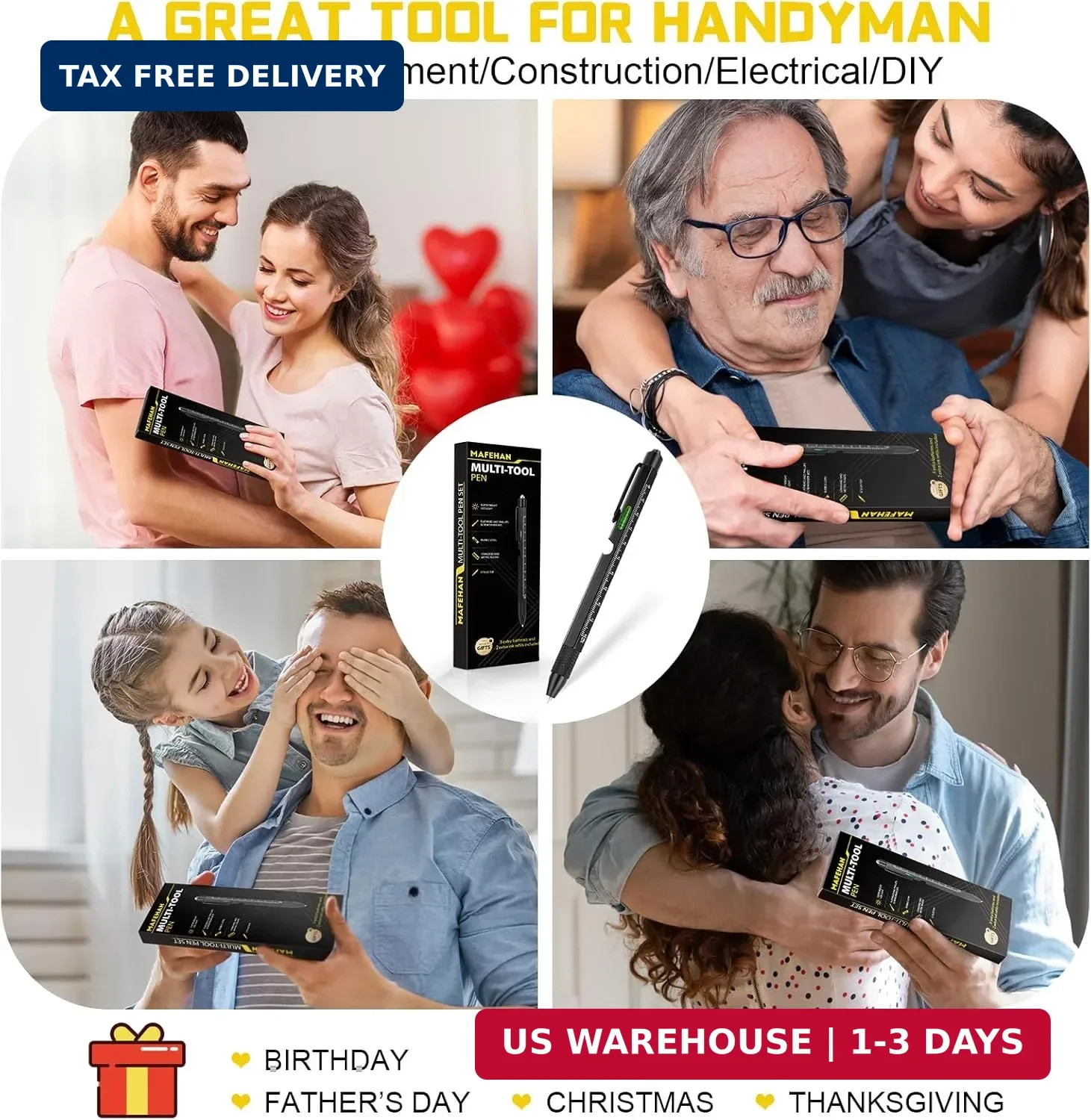 Fathers Day Dad Gifts from Daughter Son Wife, MAFEHAN 9-in-1 Multitool Pen with