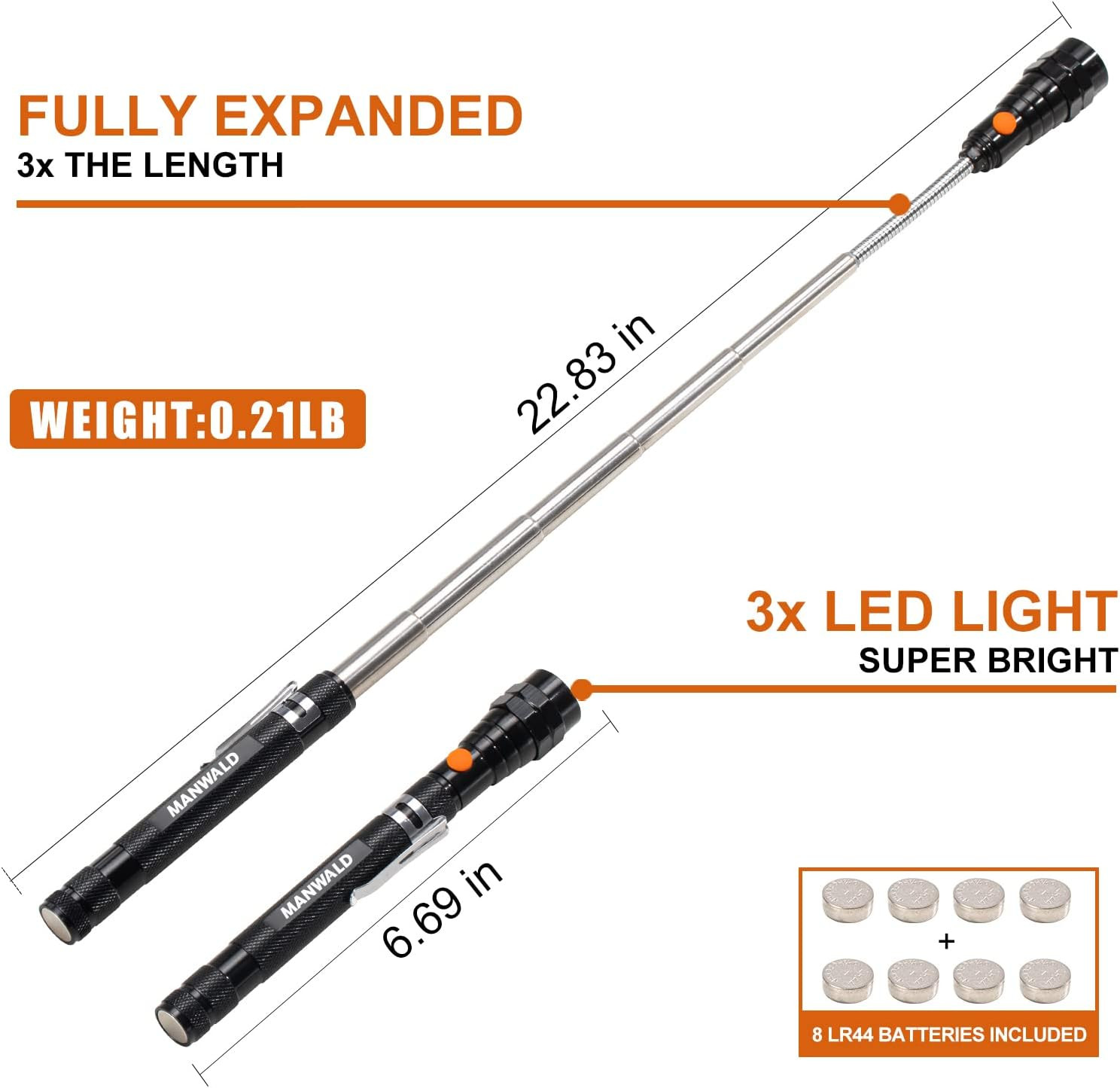LED Magnetic Pickup Tools, Christmas Stocking Stuffers for Men Adults, Telescopi