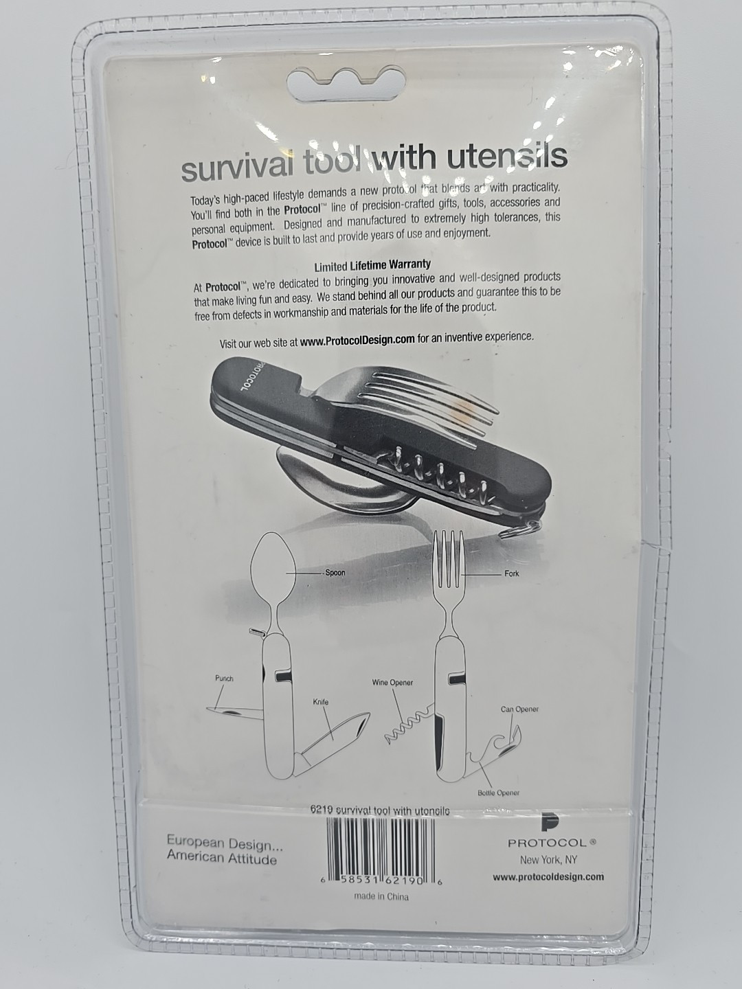 Protocol Survival Multi Tool with Utensils That Separate for Use, New In Package
