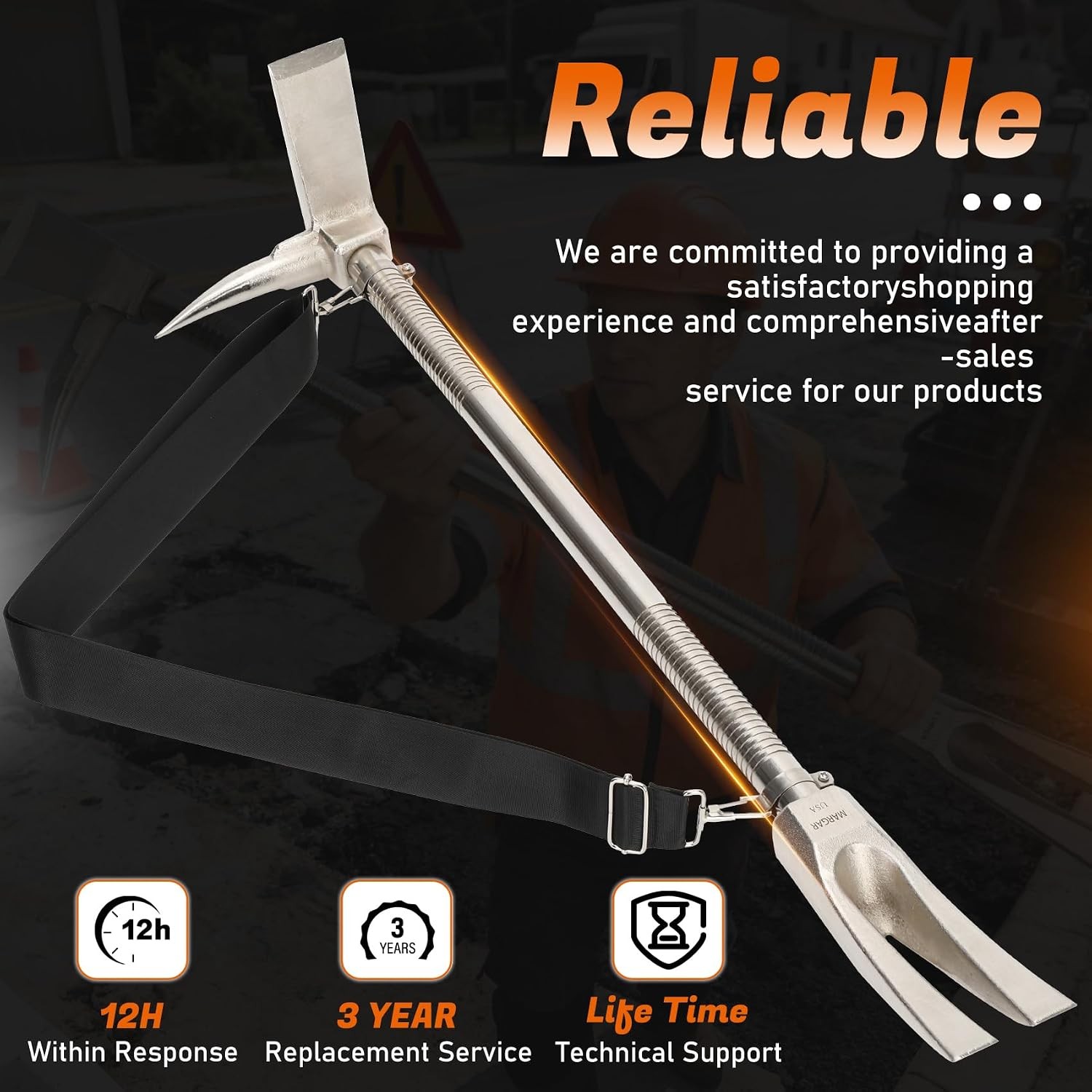 30-Inch Steel Halligan Bar Firefighter Forced Entry Tool, Heavy Duty Emergency