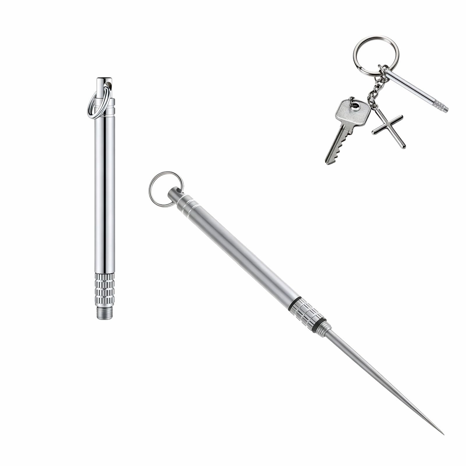 Portable Titanium Toothpick, Multi-Functional Reusable Stainless Steel Silver