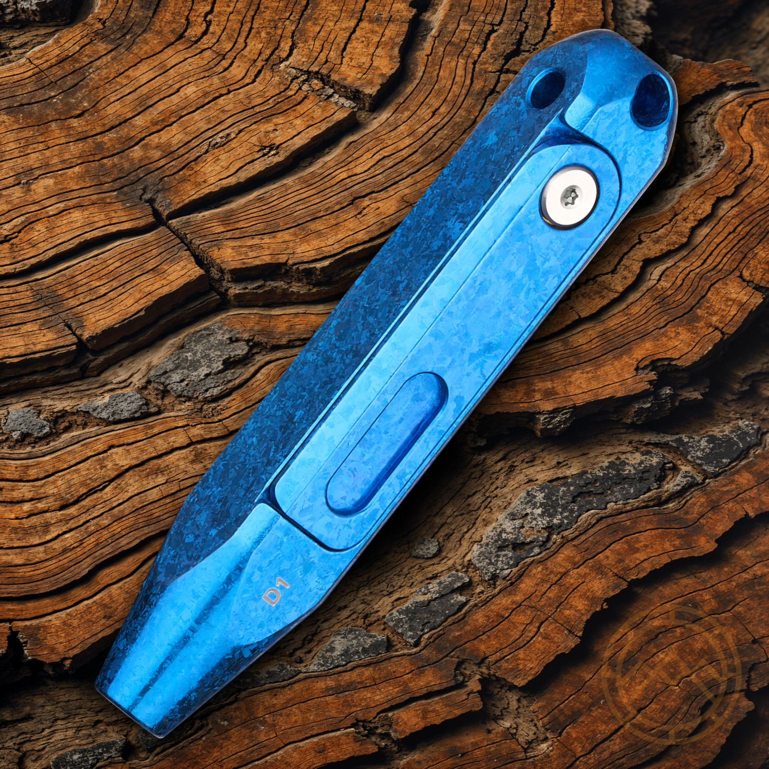 Oknife Otacle D1 Snowflake Blue Titanium With Compartment In Handle Secures Bits
