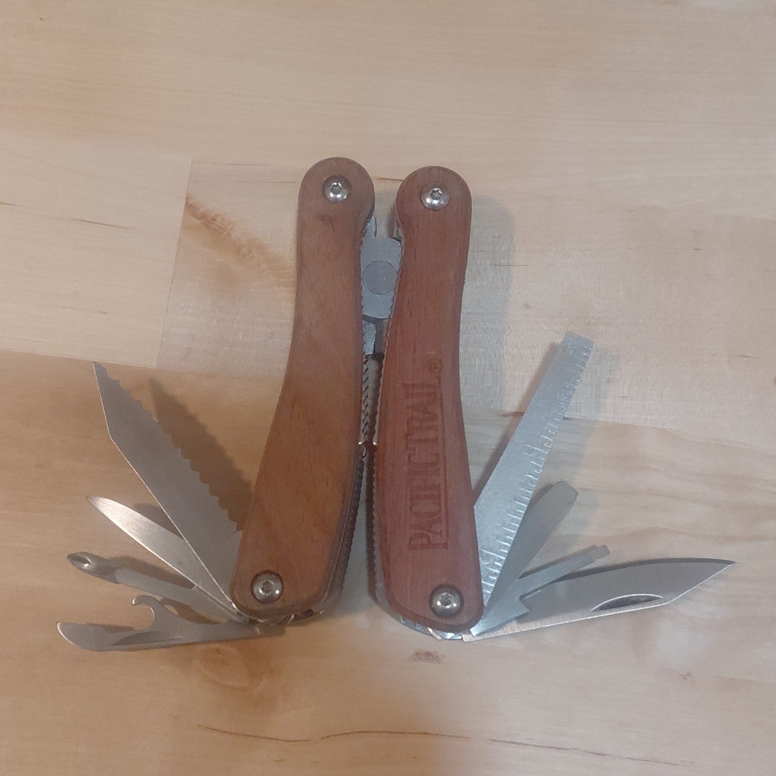 Pacific Trail Multi-Tool Brown Silver Wood Plier Knife Saw Bottle Opener