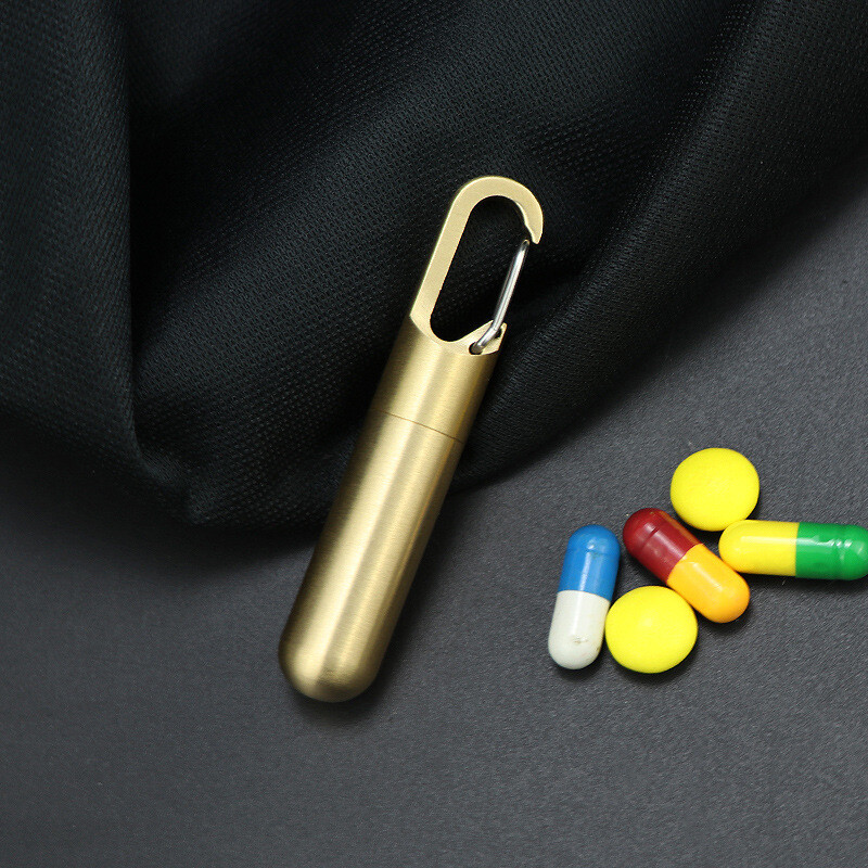 Brass Keychain Survival Waterproof Box Integrated Medicine Pill Box EDC Tool Box