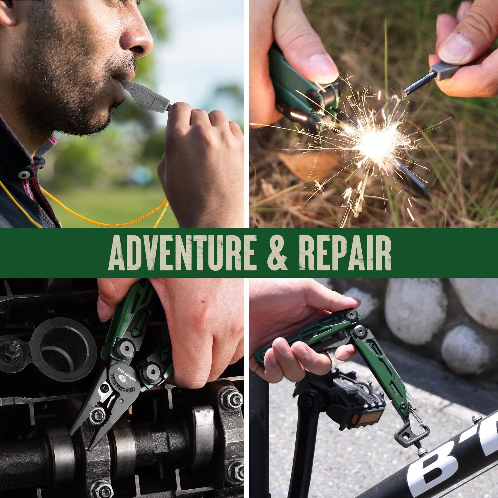 MOSSY OAK CNC-Machined Multitool Pliers, 27-in-1 Multi Tool with Pocket Green