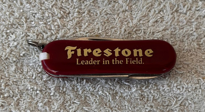 Vintage Army Knife Multi Tool With Case Firestone Charlie Case Tires Small 2.25″