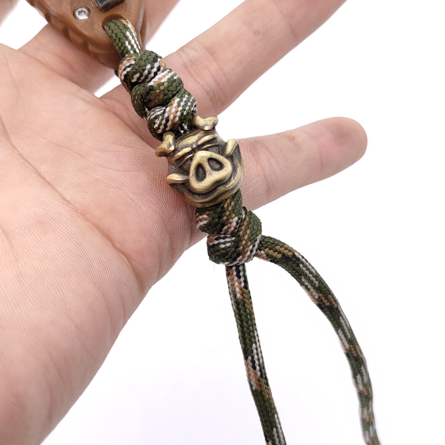 Hot EDC Brass Pig Knife Bead DIY Umbrella Rope Keychain Tool Lanyard Pendant