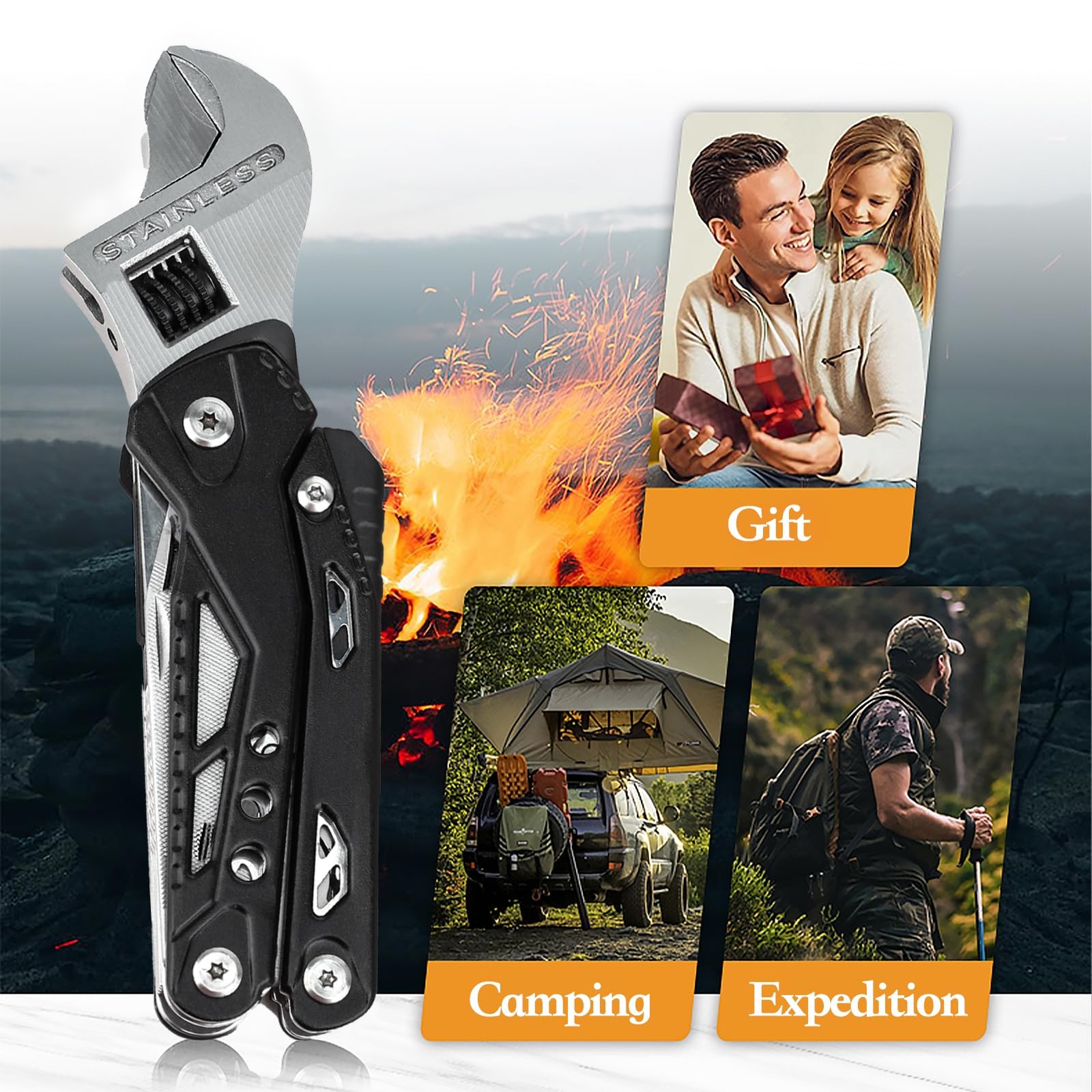 14-in-1 Adjustable Wrench Multitool EDC, Compact Multi Tool with Pliers, Knif…