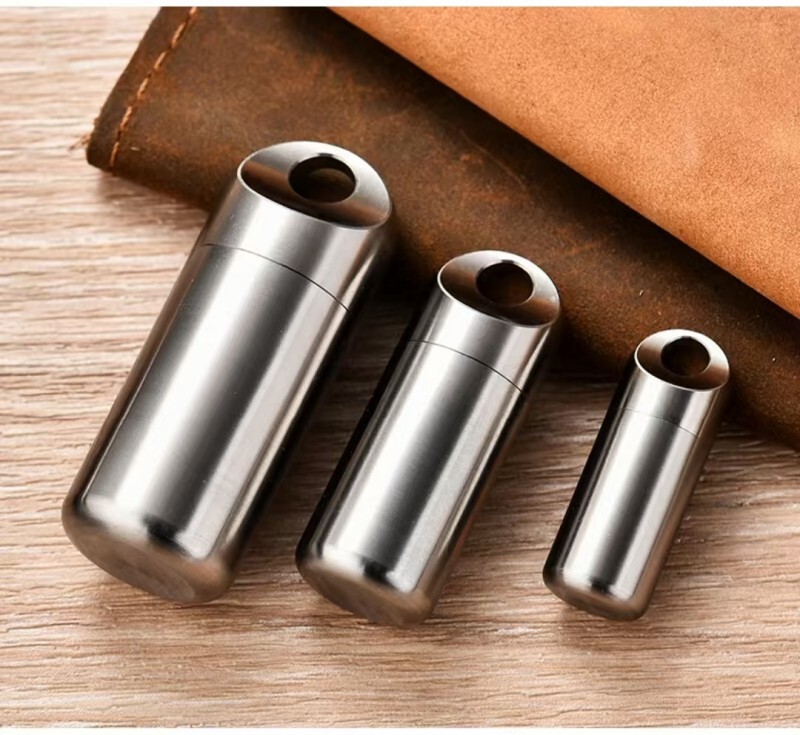 Titanium Pill Holder Case Organizer Container Waterproof Portable Keychain EDC