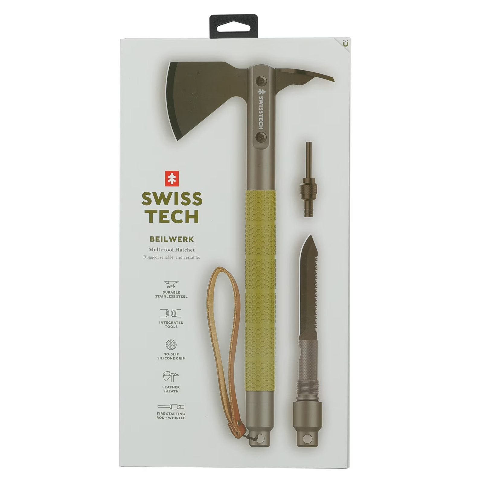 Swiss Tech Multi-Tool Hatchet with Pocket Knife, No-Slip Silicone Grip, Green