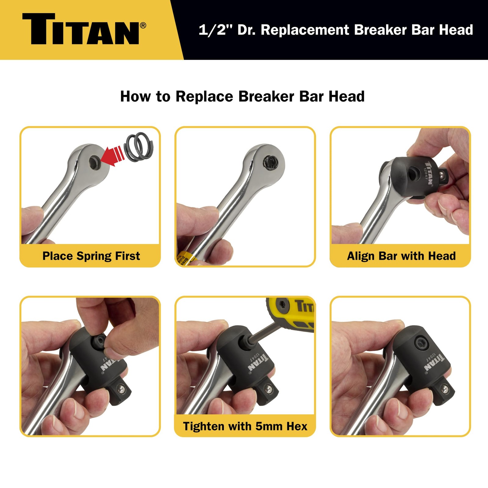 12021 1/2Inch Drive Breaker Bar Replacement Head, Compatible with 12047