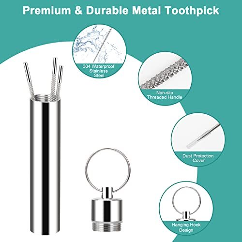 3 Pcs 2 Set Metal Toothpicks Kit Reusable Titanium with Pocket Toothpick Holder