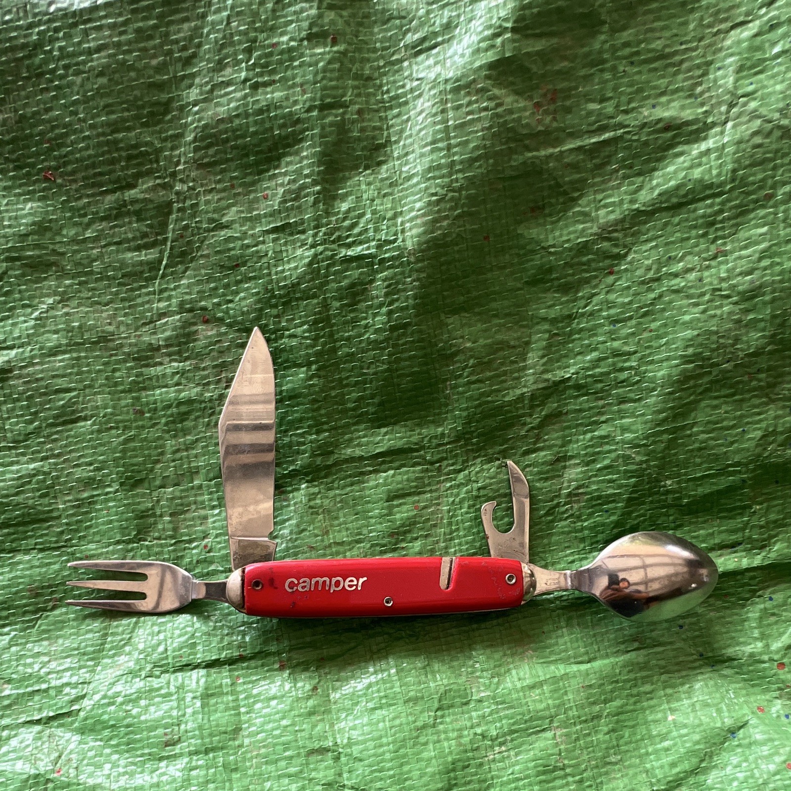 Colonial Prov USA camper hobo pocket Knife w/ Fork Spoon, bottle Opener .