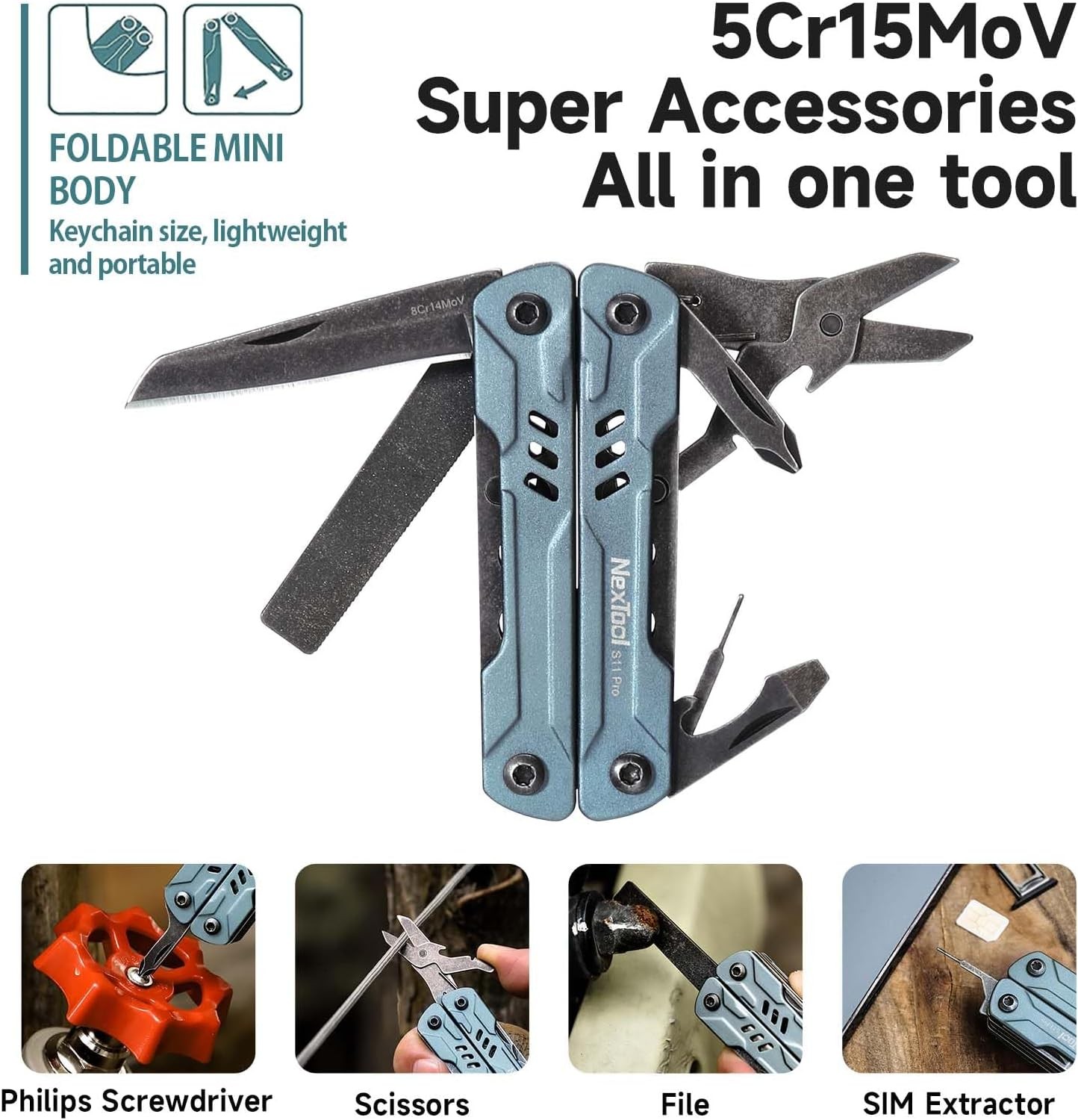 Mini Sailor S11 Pro Keychain Multitool Compact 12-in-1 EDC Multi Tool W/