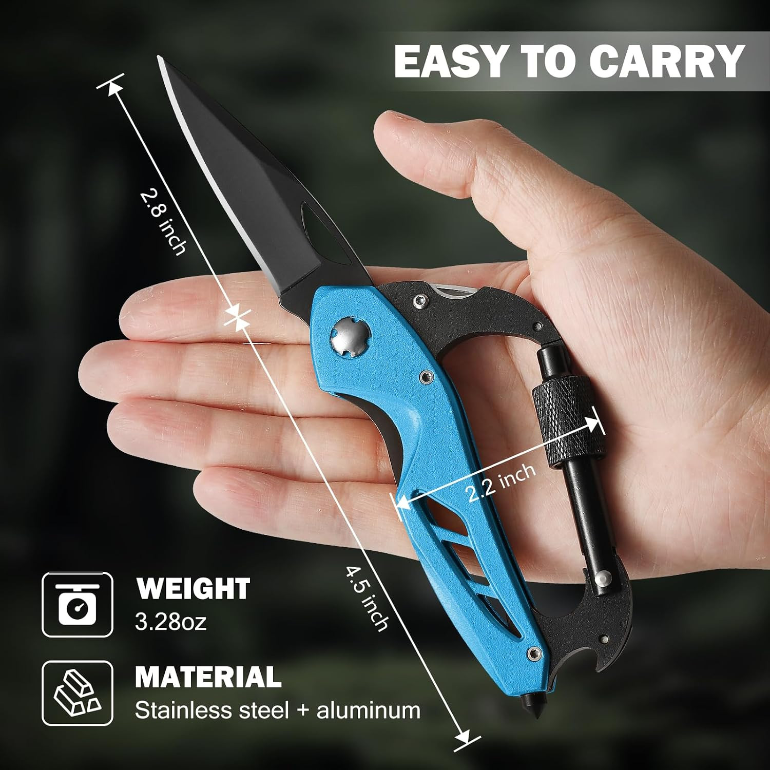 Multitool Carabiner with Pocket Knife, Stocking Stuffers Gifts for Men,6-In-1 Mu