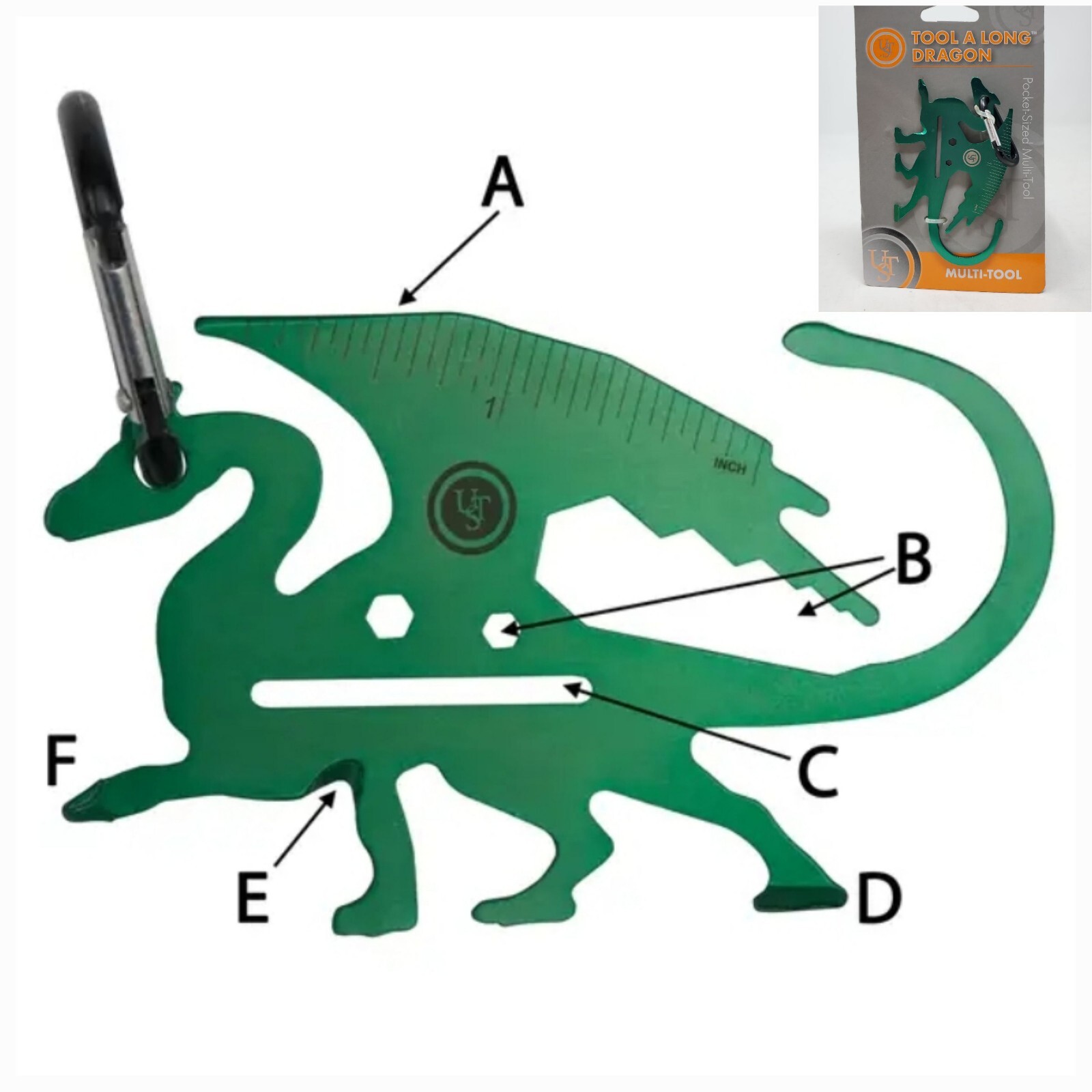 UST TOOL A LONG GREEN DRAGON KEYCHAIN POCKET-SIZED MULTI-TOOL SURVIVAL GEAR, NEW