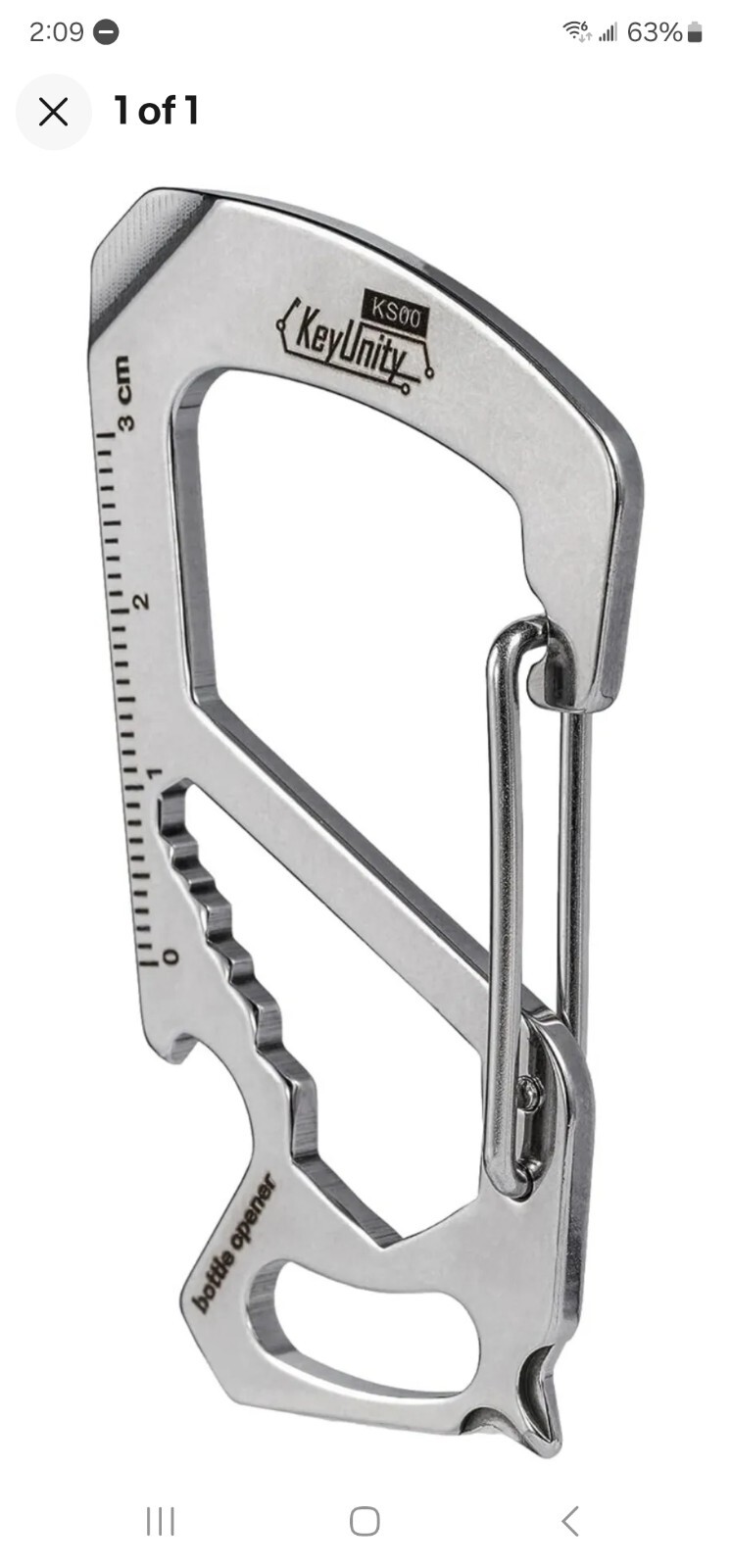 KeyUnity KS00 Silver Carabiner Clip Multitool Stainless Steel 7 Tools in 1 New