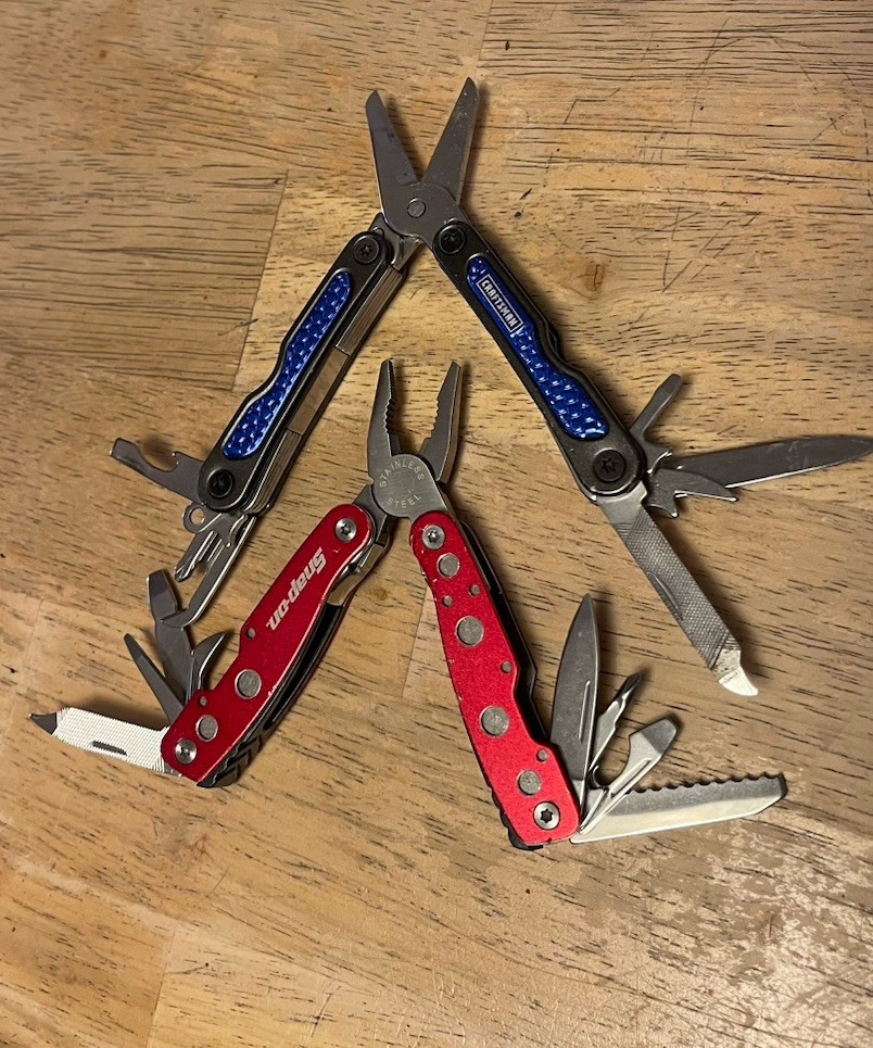 BLUE 3 INCH CRAFTSMAN 10 n 1 MINI MULTI TOOL SCISSORS / RED SNAP ON MINI MULTI