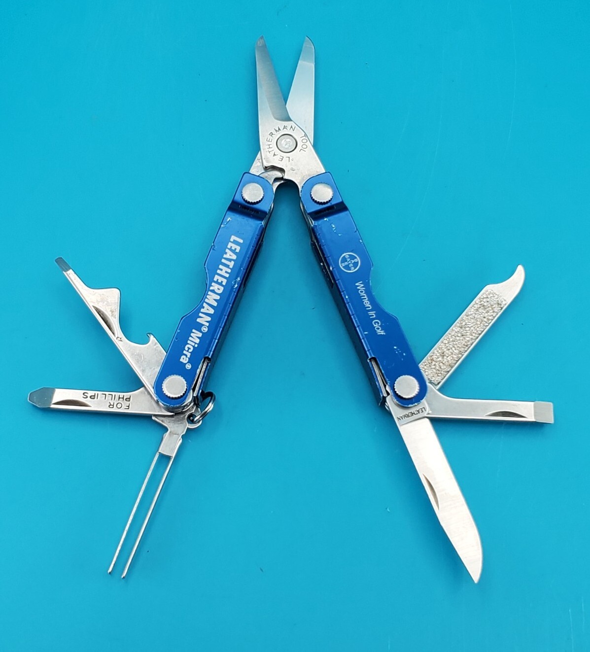 Leatherman Micra Blue Multi-Tool, Knife, Scissors, Key Ring! BAYER WOMEN IN GOLF