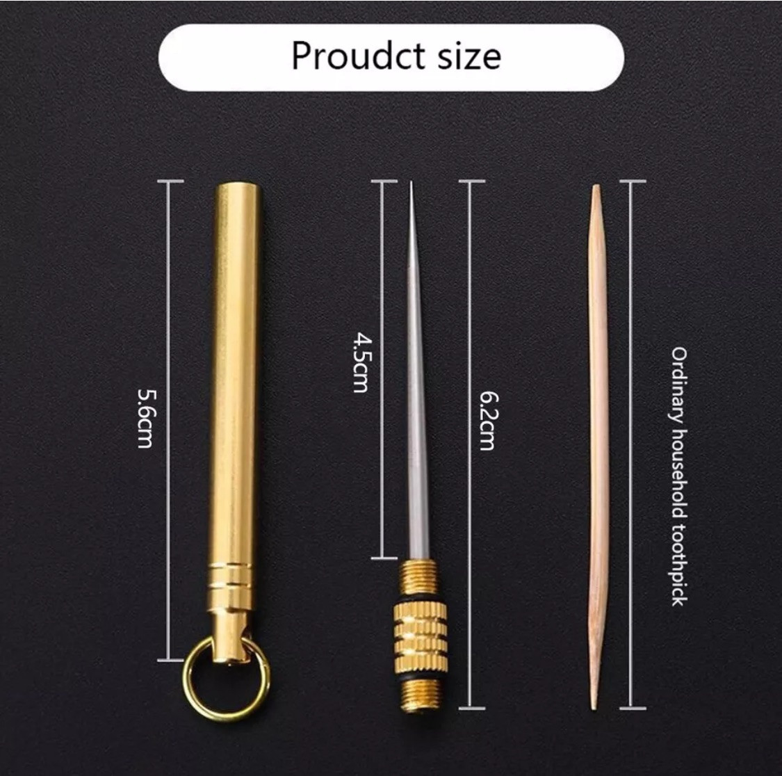 5PC Outdoor Camping Titanium Toothpick Holder Fruit Fork Keychain Floss Travel